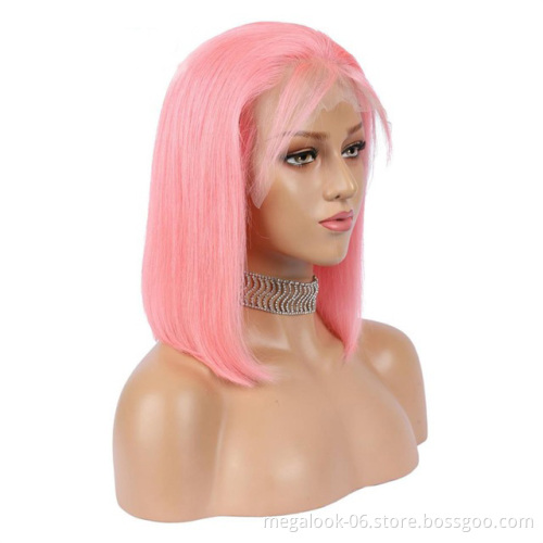 Pink Cuticle Aligned Human Hair Wigs Short Cut Bob Lace Front Wigs Remy Human Hair